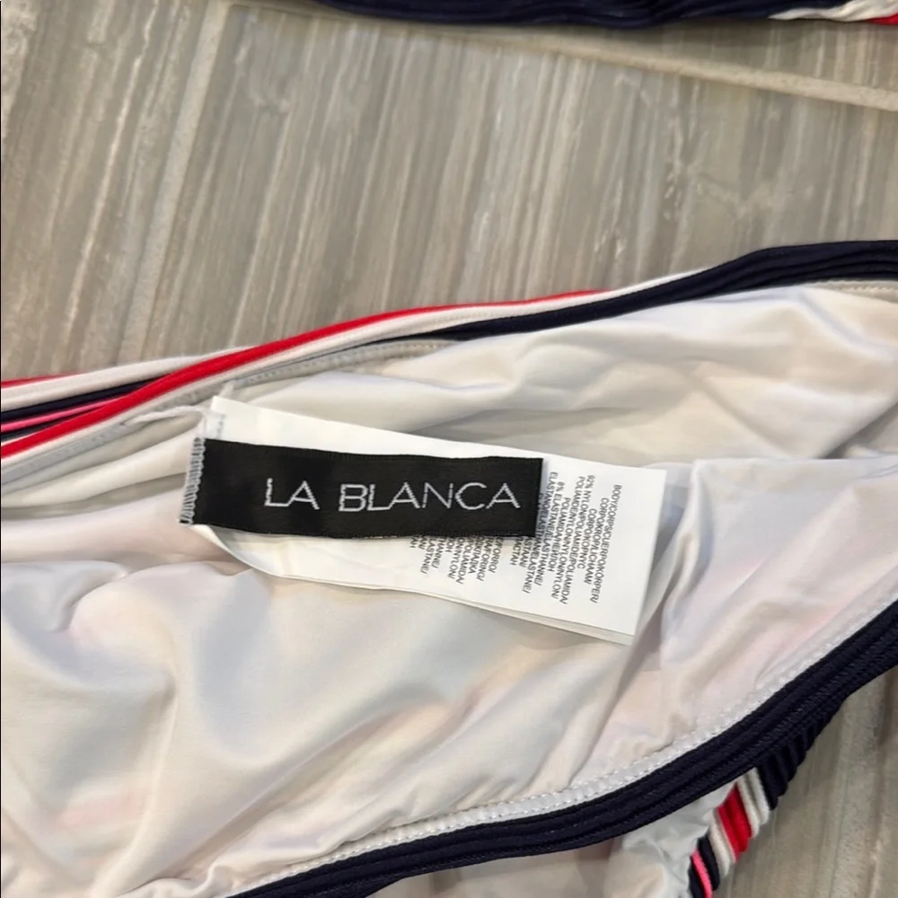 La Blanca Tankini Striped Swimsuit with Lace-Up Detail, size 6